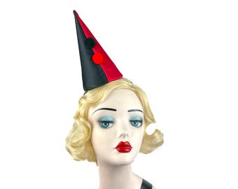 Clown Hat, Half Black and Red, Halloween Costume, Clowncore