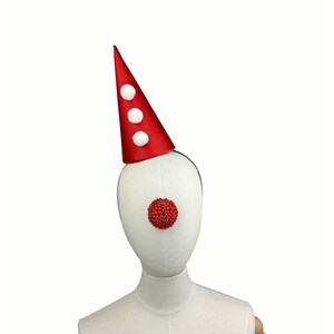 Mini Black Clown Hat with Pom Poms, Halloween Costume, Circus Headpiece, Carnival Headwear image 9