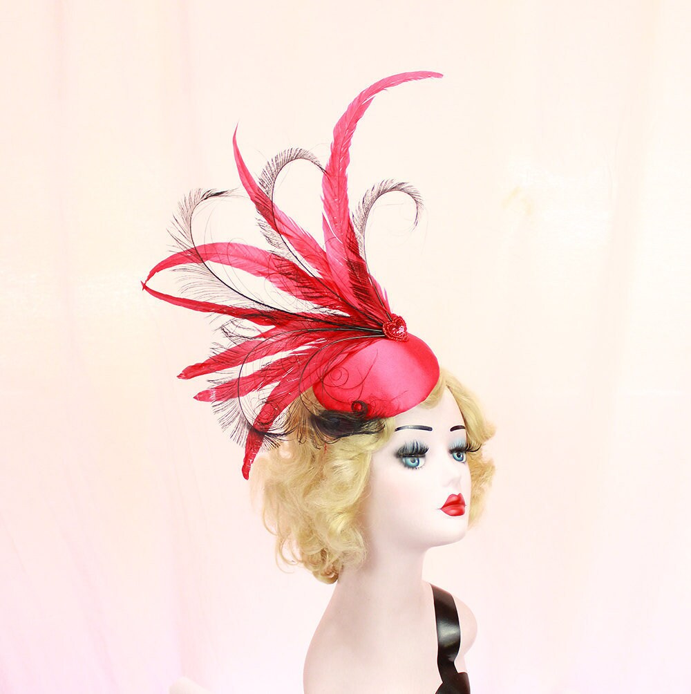 Red Hat Feather Fascinator Showgirl 