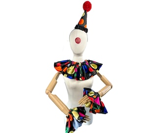Clown Accessories, Hat, Collar, Cuffs, Halloween Costume, Kids or Adults