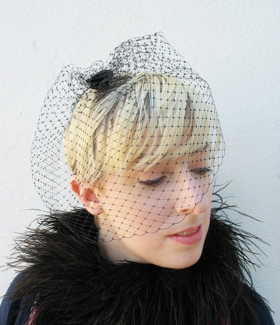 Black Birdcage Veil, Classic Bridal, Netted Veil, Blusher  display picture 2
