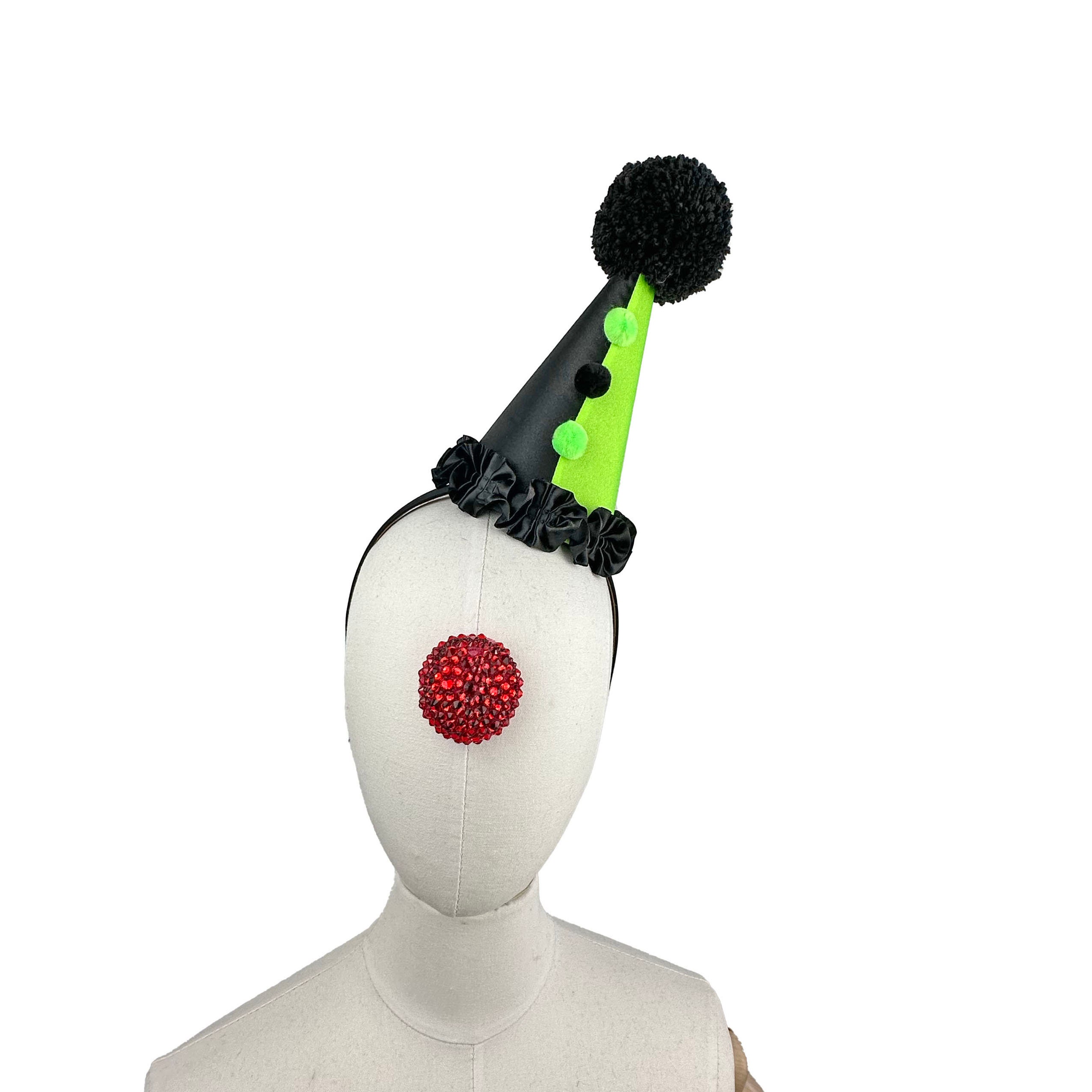 Neon Green and Black Clown Hat, Cirque Costume, Birthday Party Hat
