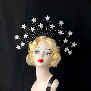 Silver Star Crown in Black, Theatrical Costuming, Star Headband, Bridal Crown, Festival Wear, Hedy Lamar Costume, Gold Halo Crown image 2