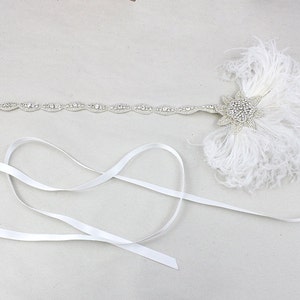 Ivory White Feather Headband, Bridal Head Piece, Feather Fascinator, 1920's Flapper, Great Gatsby, Crystal Head Dress, Costume Headpiece image 3