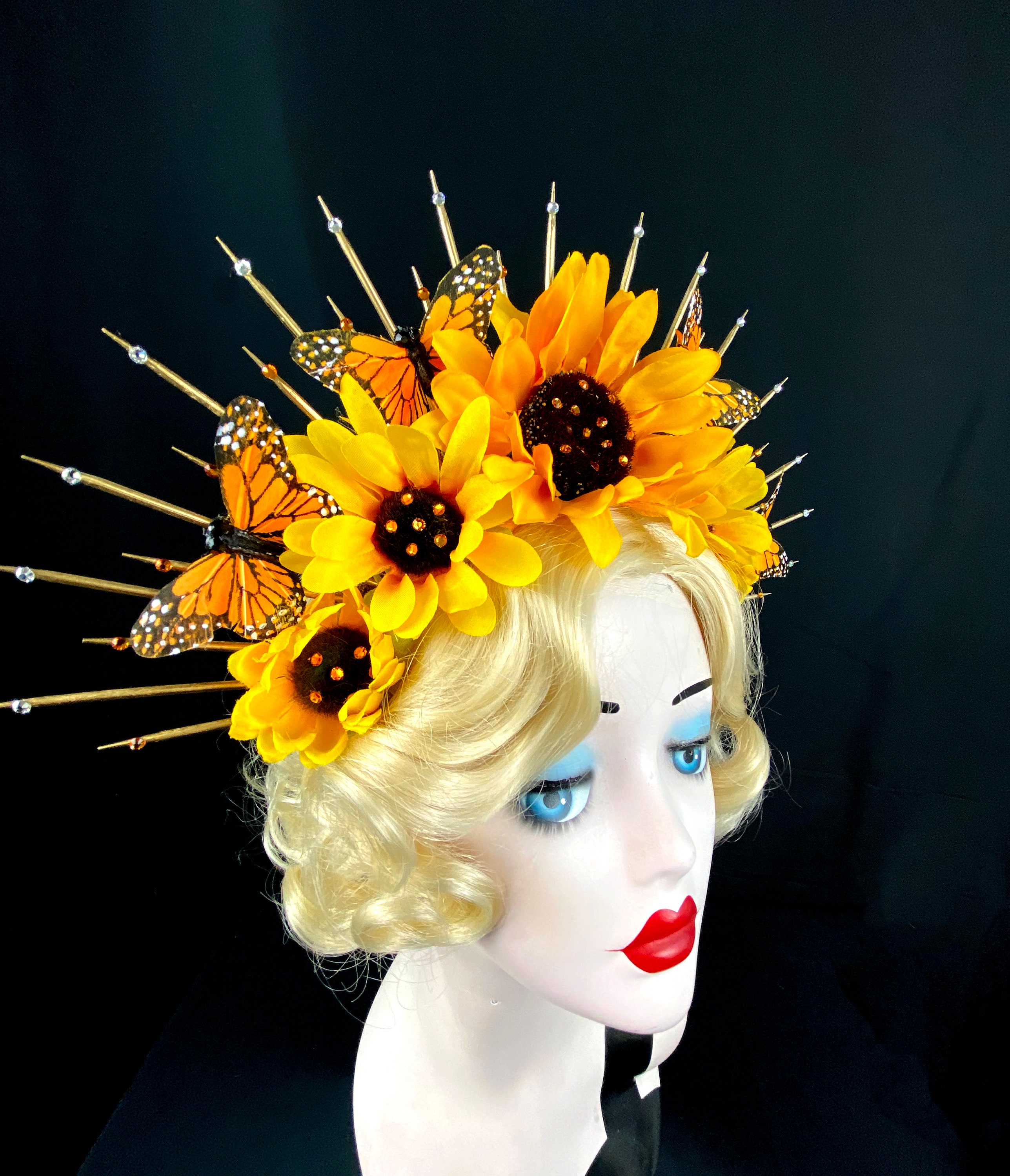 Sunflower Crown With Butterflies, Halo Headpiece, Sun Flower  display picture 2