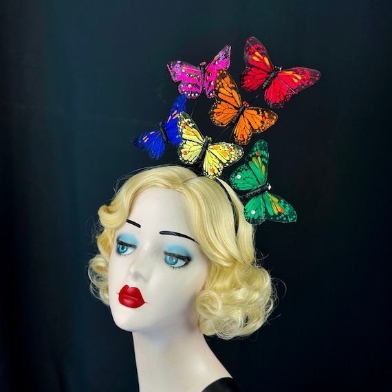 Rainbow Butterfly Cascading Headband With Swarovski Crystals  display picture 2
