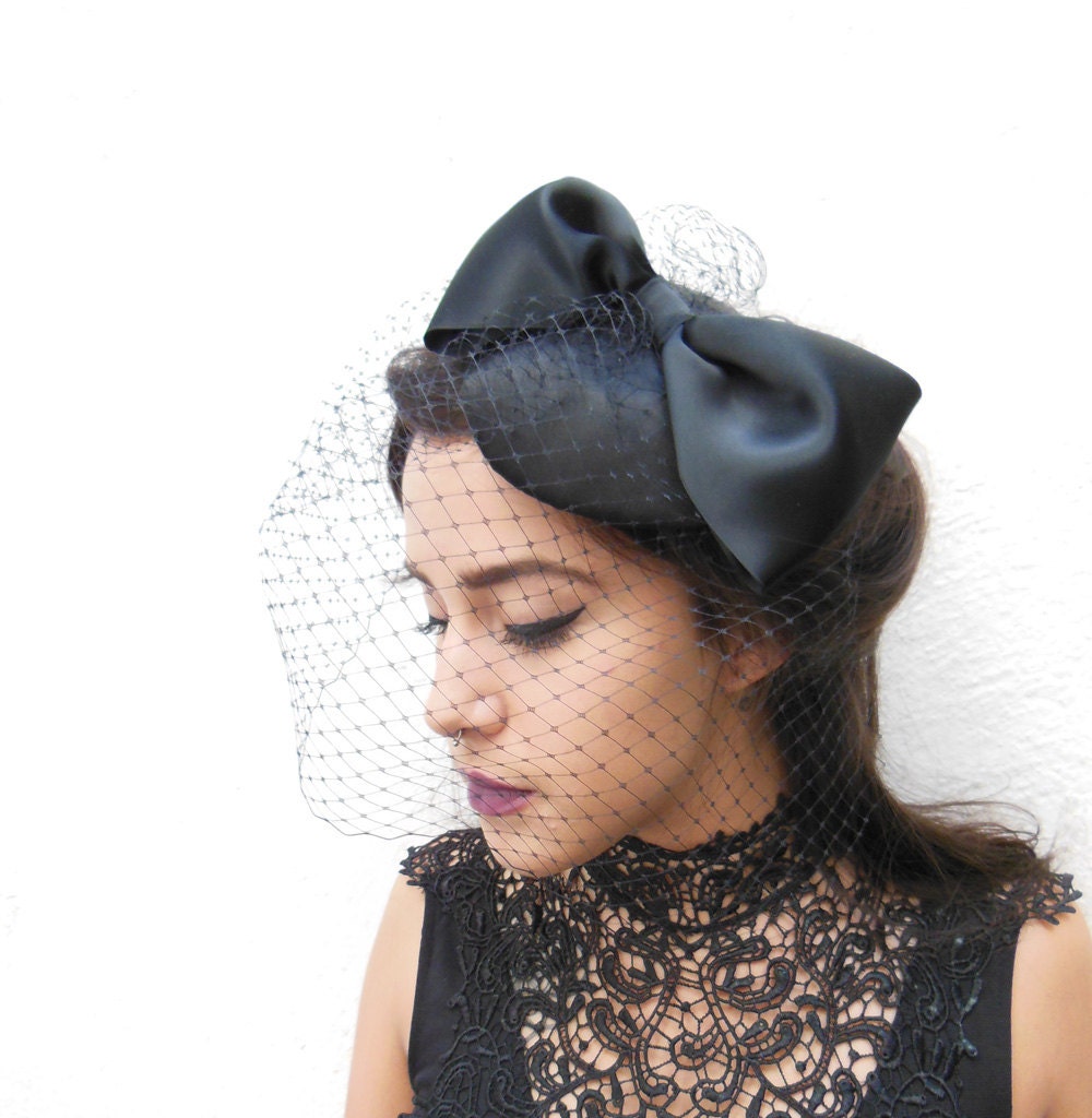 Birdcage Veil Giant Bow Women's Hat 