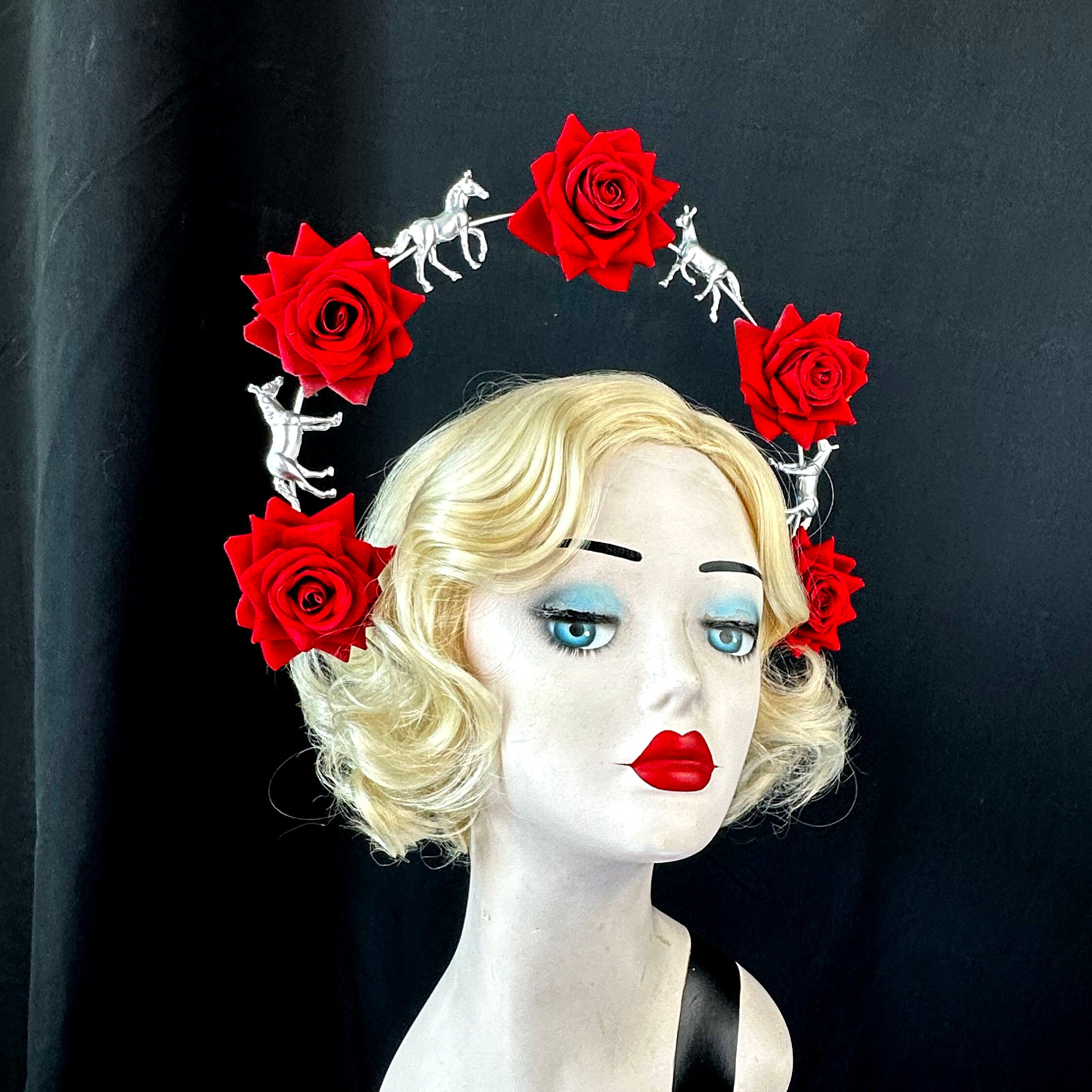 Red rose headband perfect for a Derby party Amazon.com: LSHDXD Vintage Red Rose Queen Hair Band  main image 4