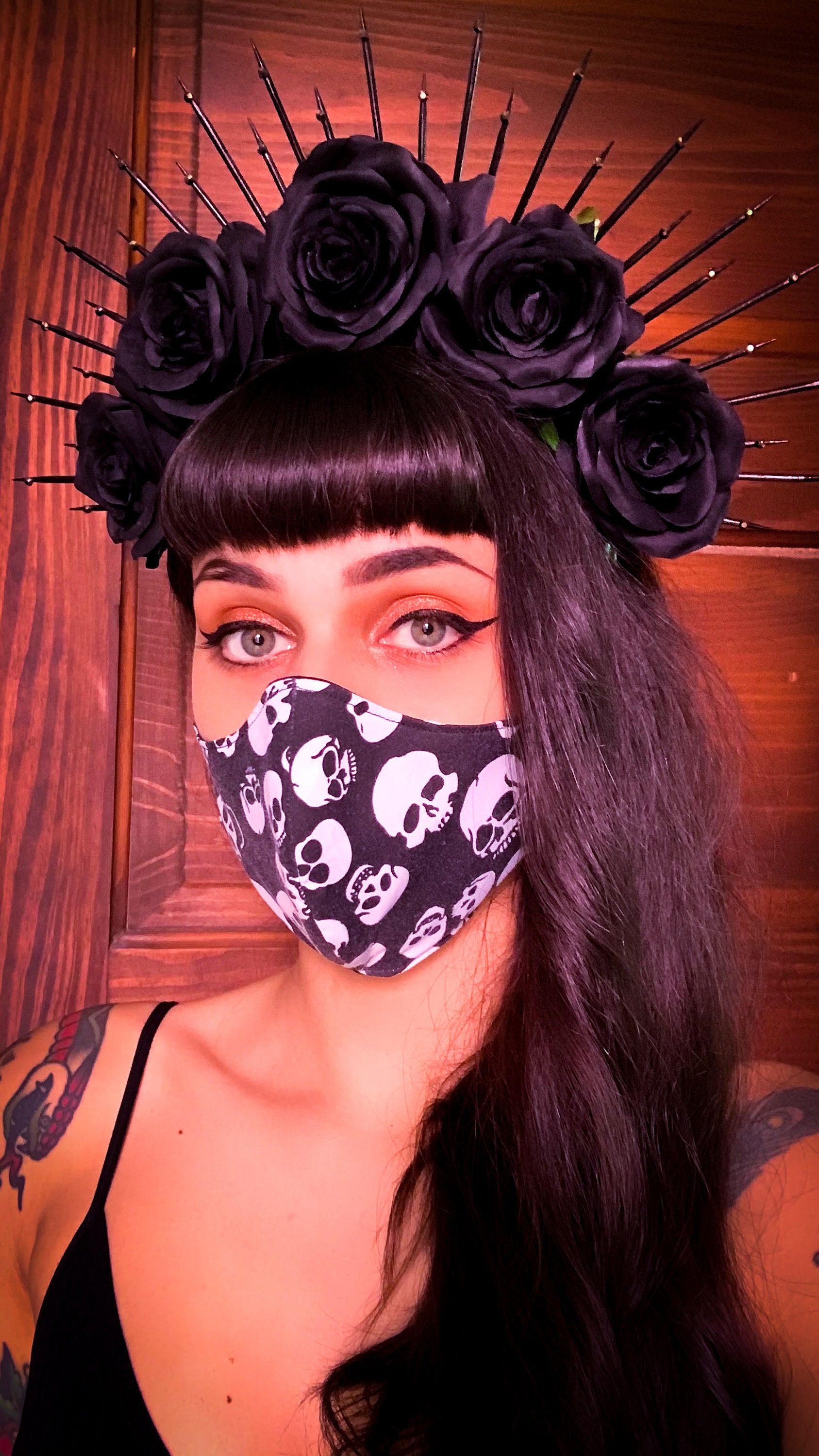 Black Rose Flower Crown W Crystals 4 Inch Gold Halo Etsy