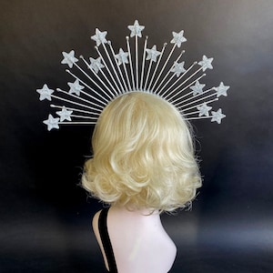 Silver Star Crown in Black, Theatrical Costuming, Star Headband, Bridal Crown, Festival Wear, Hedy Lamar Costume, Gold Halo Crown image 6