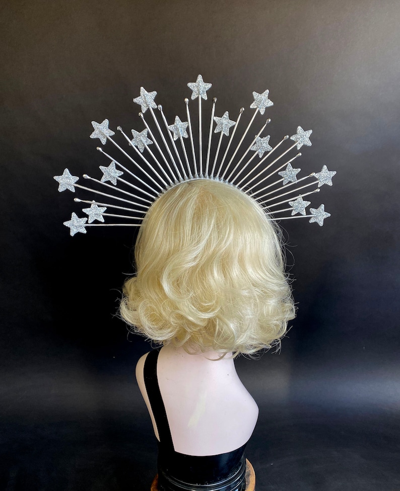 Silver Star Crown in Black, Theatrical Costuming, Star Headband, Bridal Crown, Festival Wear, Hedy Lamar Costume, Gold Halo Crown image 6