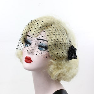 Black Veil with Crystals - Blindfold Style Veil - Blusher Length - Black Veil - High Fashion Accessory - Birdcage Veil