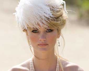 Ivory Feather Fascinator, Wedding Head Piece, Bridal Hair Accessory, Cream Puff, White, Champagne, Any Color, Batcakes Couture