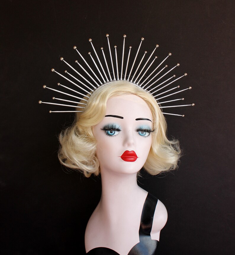 4 Silver Beaded Tip Halo Headpiece With Crystals Spike Etsy Australia