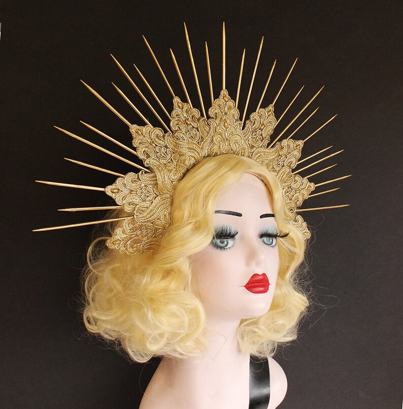 thumbnail image 2 of Star Halo Crown Moon Goddess Crowns Mary Halo Headbands Gold Sunburst Headpiece For Women Girls 2 of 11