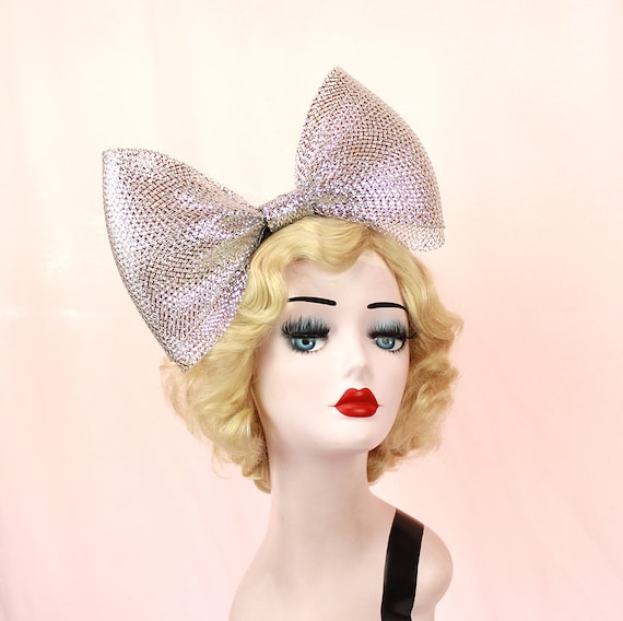 Giant Silver Metallic Bow Headband, Alice Band, Adjustable, Giant Bow, Halloween Costume, Womens Hair Accessory,  Gold Fascinator