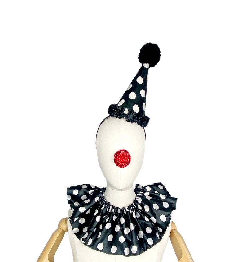 Black And White Clown Hat, Collar and Cuffs Set, Circus Costume, Scary Clown, Halloween Costume, Clown Hat, Burlesque Costume, Sexy Clown image 5