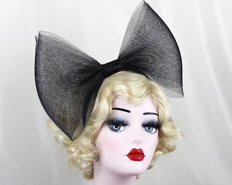 Giant Black Bow Headband, Alice Band, Adjustable, Giant Bow, Halloween Costume, Womens Hair Accessory,  Gold Fascinator