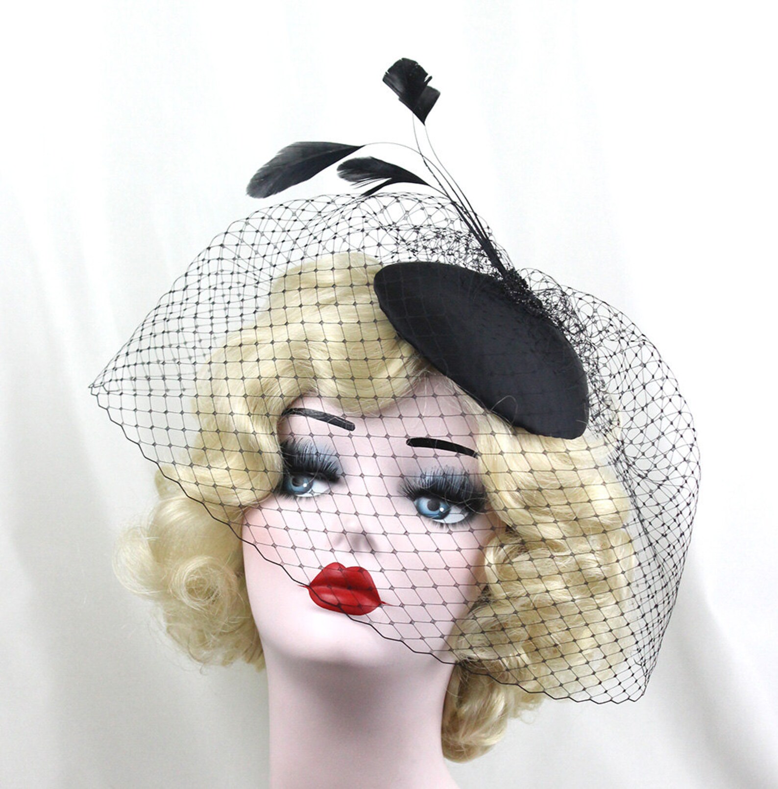 Black Birdcage Veil Feather Fascinator Cocktail Hat Black Etsy