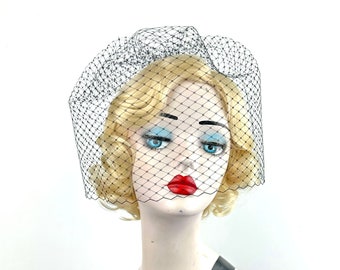 Black Netted Half Veil, Blusher Length, Gothic Wedding, Prom Fashion, Formal Wear, Comb or Clip In, Other Colors Available