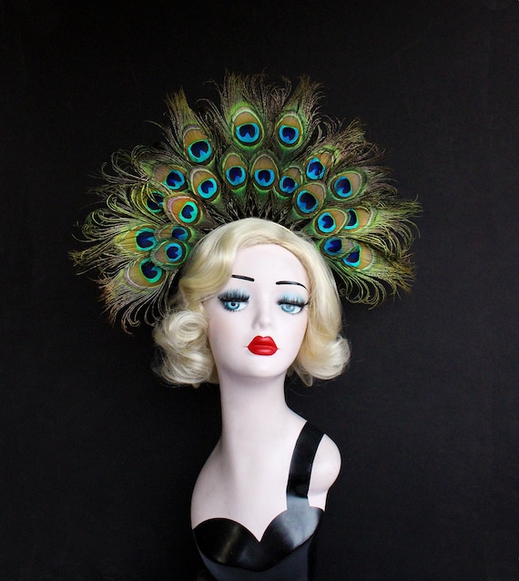 Peacock Feather Crown Headband Showgirl 