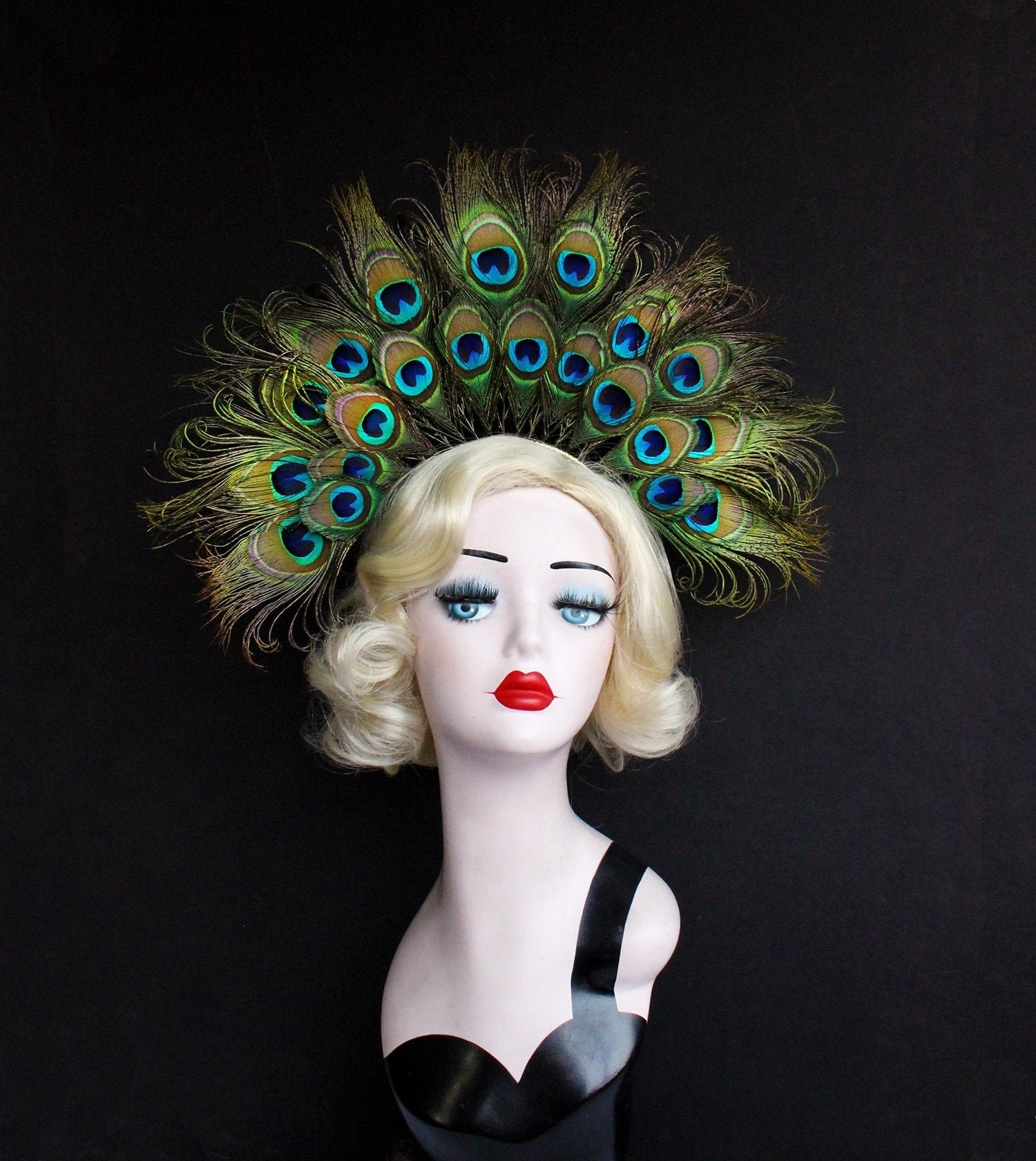 4354 Women Peacock Feathers Headband Novelty Carnival Fascinator Headpiece GREUS Peacock Headdress Costume Women Carnival Feather  main image 2