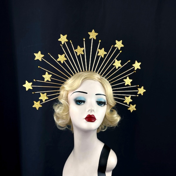 Gold Star Crown, Theatrical Costuming, Star Headband, Bridal Crown, Festival Wear, Hedy Lamar Costume, Gold Halo Crown