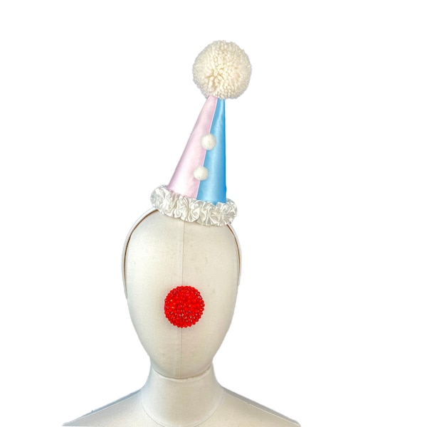 Light Pink and Blue Clown Hat, Scary Clown Costume, Cirque Costume, Kid's Birthday Party Hat, Adult Halloween Costume, Mini Clown Hat