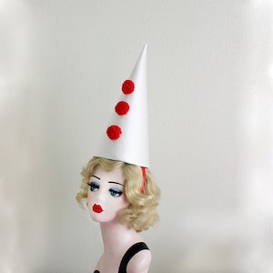 Classic Clown Hat - Red and White Circus Costume - Halloween Costume - Cirque Costume - Retro Circus - Vintage Clown Hat