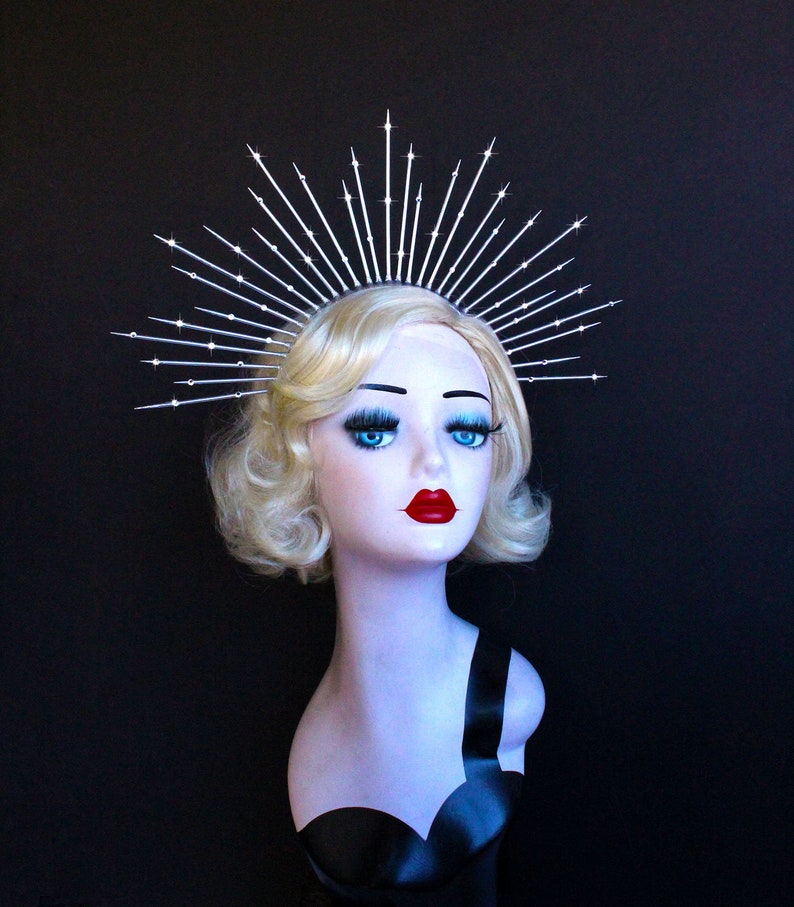 Virgin Mary Costume Bridal Crown Silver Halo Headpiece Get It In Any Color Crown Headband 5 Spike Tiara