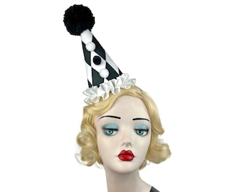 Black and White Diamond Jester Clown Hat, Cirque Costume, Birthday Party Hat, Kids, Adults, Carnival, Scary Clown, Circus, Harlequin