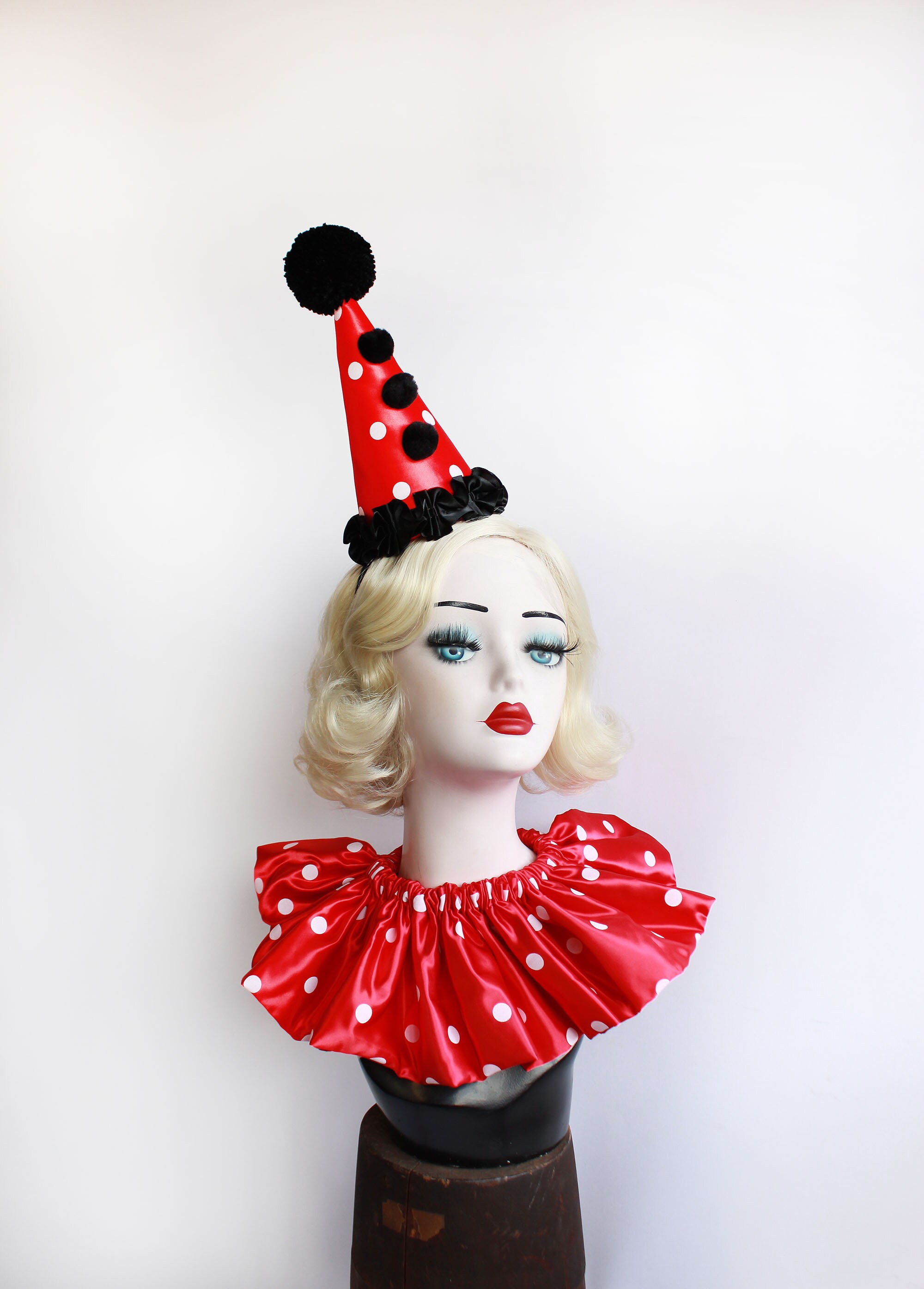 Red Black and White Polka Dot Clown Hat 