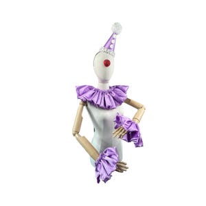 White and Purple Satin Clown Accessory Set, Hat, Collar, Cuffs, Halloween Costume, Vintage Carnival, Clowncore Cosplay, Birthday Party
