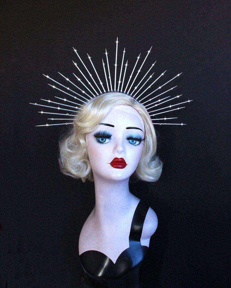 Virgin Mary Costume Bridal Crown Silver Halo Headpiece Get It In Any Color Crown Headband 5 Spike Tiara