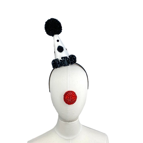 Mini chapeau de clown à pois blanc et noir, costume de cirque, chapeau de fête d’anniversaire, enfants, adultes, carnaval, clown effrayant, accessoire de cheveux de cirque