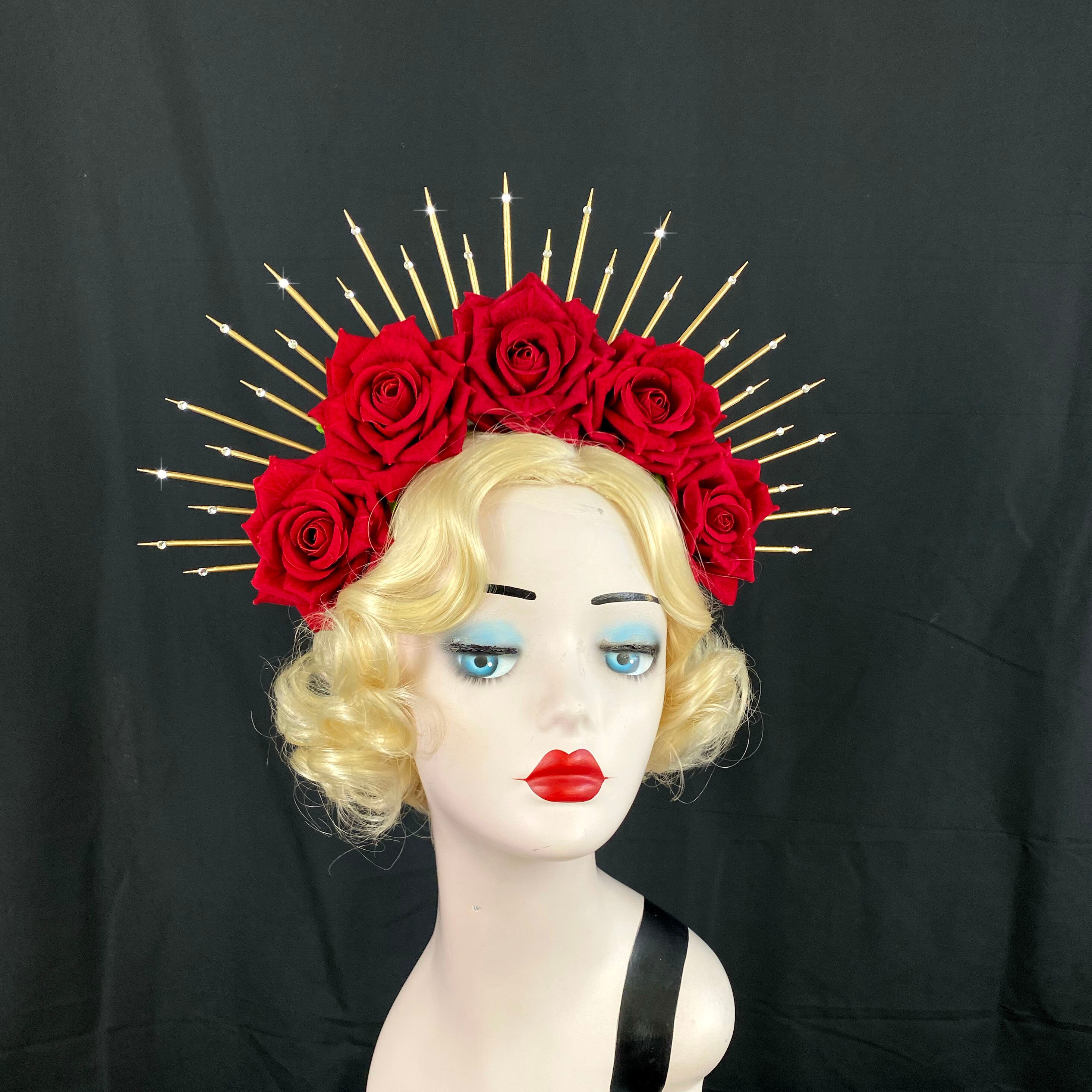 Red Velvet Rose Hair Accessory, Sugar Skull Flower Crown, Día De 