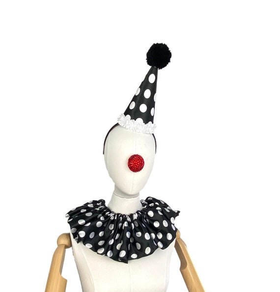White and Black Polka Dot Clown Hat, Halloween Costume  display picture 1