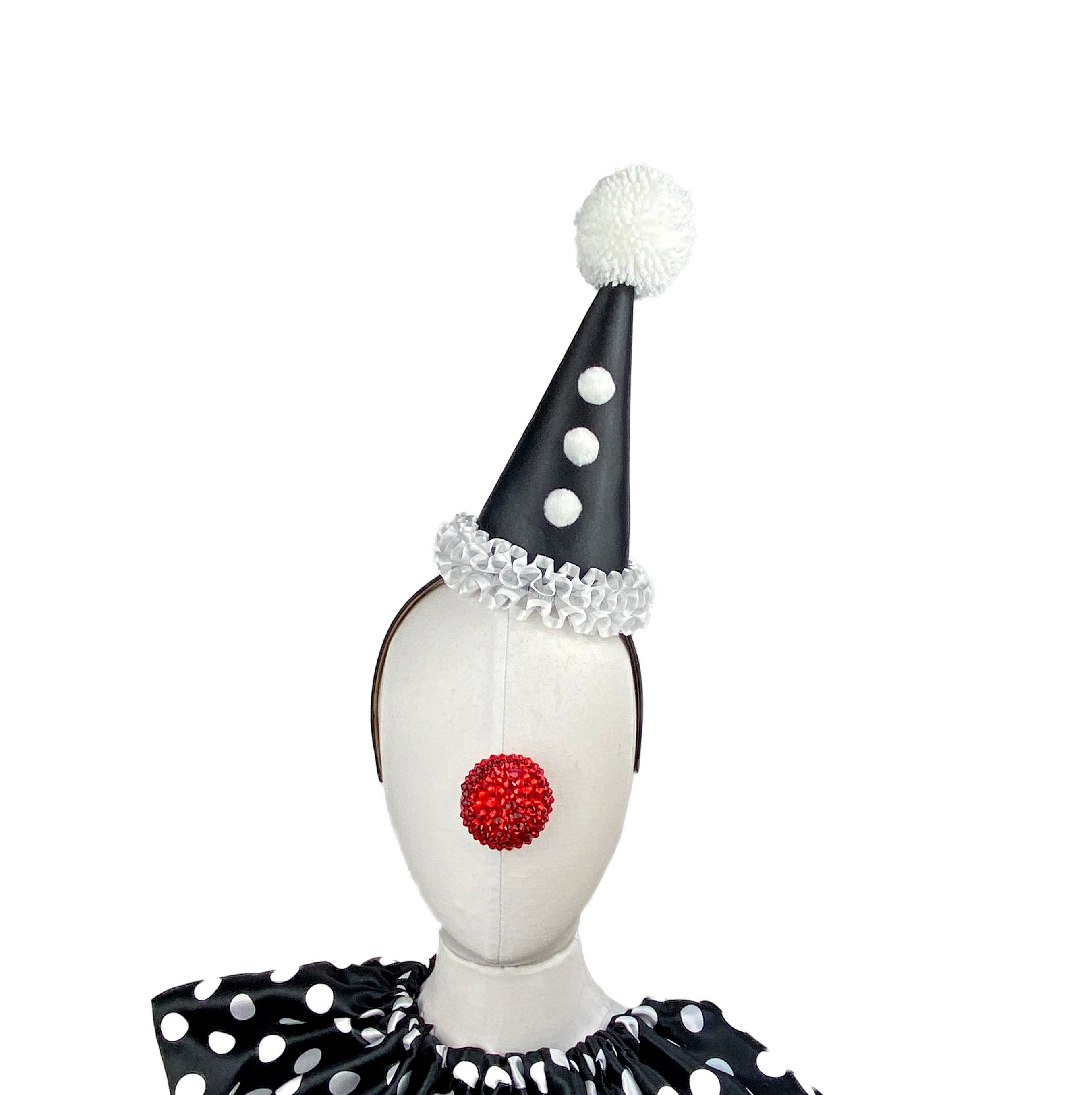 Black Clown Hat With White Ruffle Scary Clown Costume Cirque pic pic