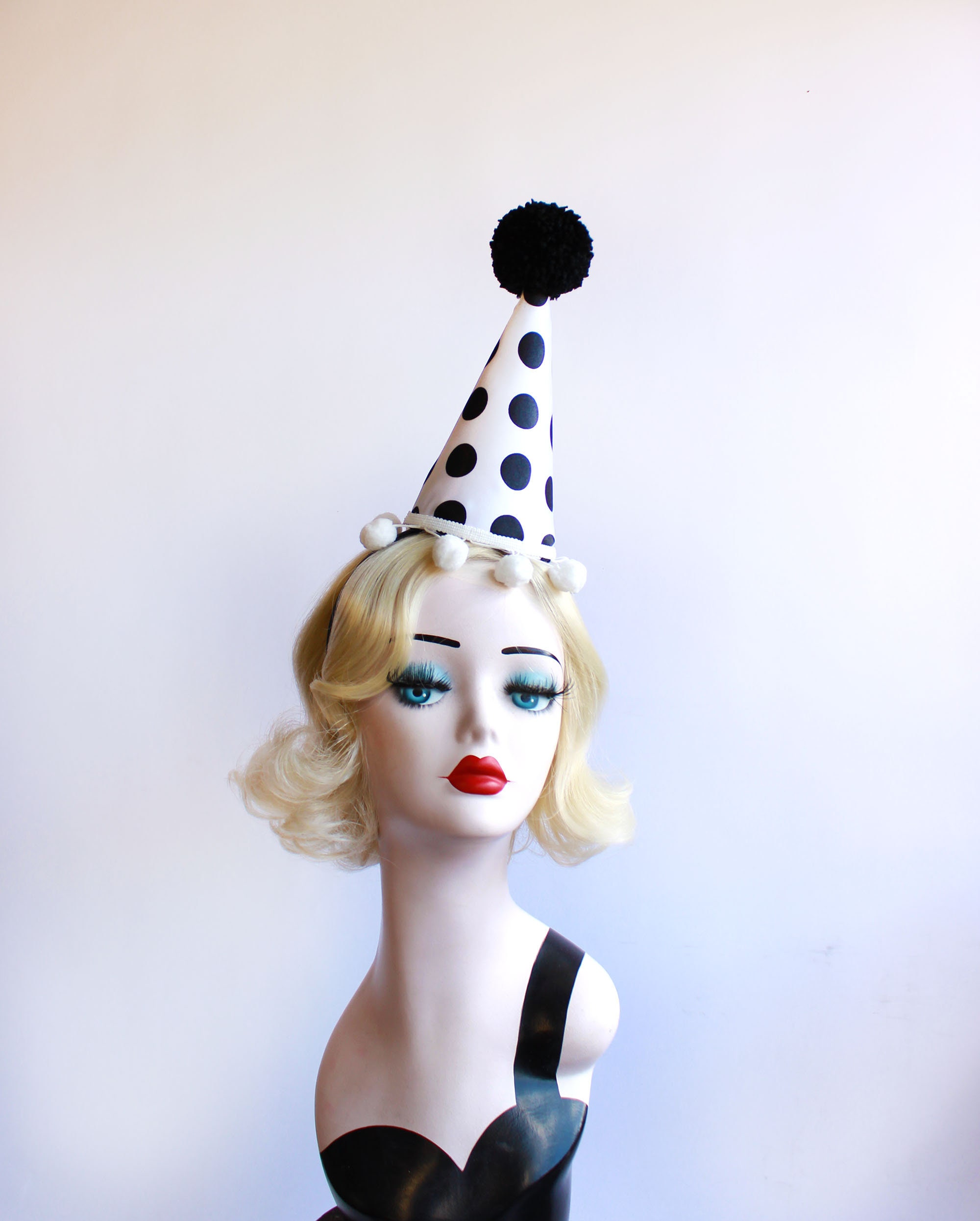Black and White Polka Dot Clown Hat 