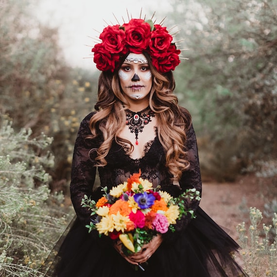 Red Rose Flower Halo Crown, Bridal Crown Headband, Flower  display picture 2