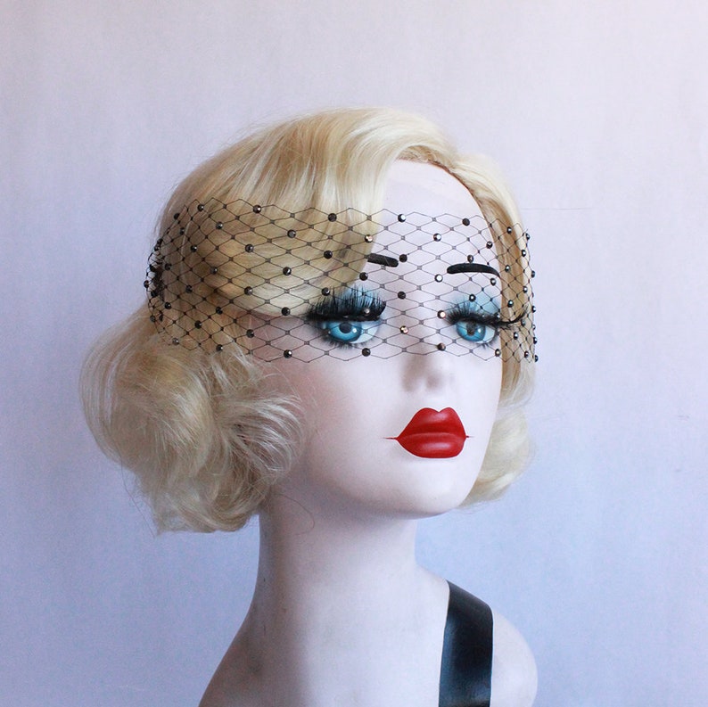 Black Blindfold Veil Black Birdcage Veil Swarovski Crystal Etsy