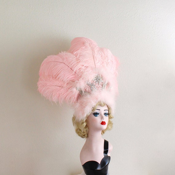 Light Pink All Feathers Wig Headpiece Showgirl Burlesque Unisex Costume