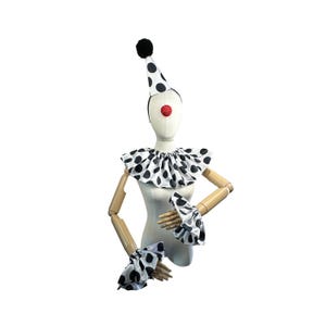 Clown Costume Set, Black and White, Halloween Costume, Clown Hat, Collar, Cuffs, Vintage Clown, Circus Costume,  Large Polka Dots