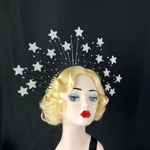Silver Star Crown in Black, Theatrical Costuming, Star Headband, Bridal Crown, Festival Wear, Hedy Lamar Costume, Gold Halo Crown image 3
