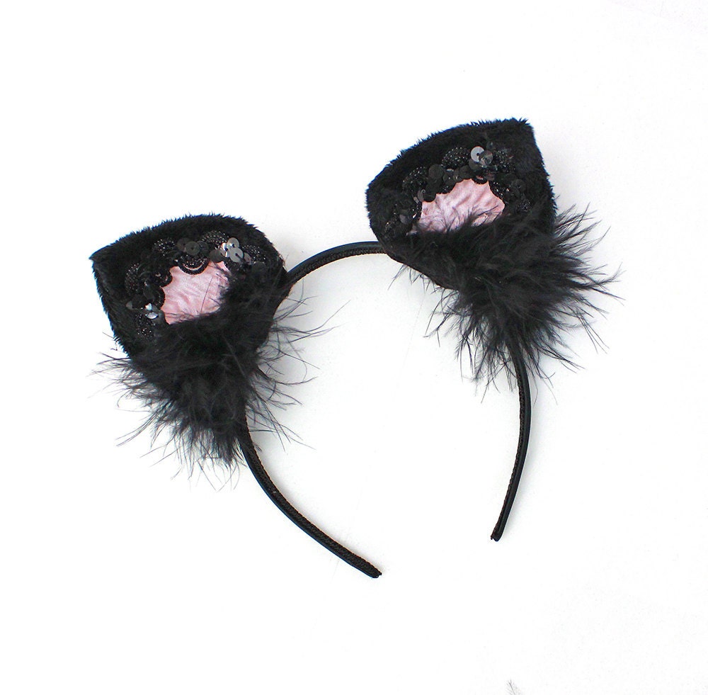 Black and Pink Cat Ears Halloween Costume Cat Ears Headband Etsy