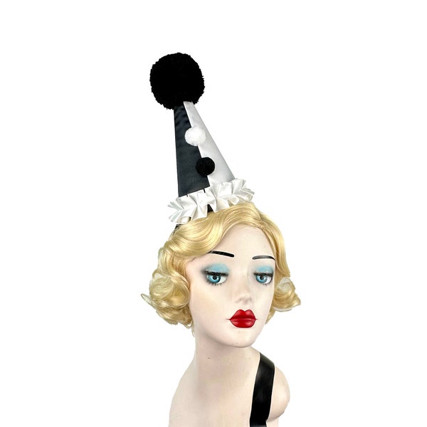 Black and White Clown Hat, Cirque Costume, Birthday Party Hat, Kids, Adults, Carnival, Burlesque Headpiece, Circus Hair Accessory