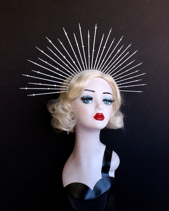 Silver spiky crown Burning Man, Sunburst Silver Goddess Crown, Spike Halo  main image 3