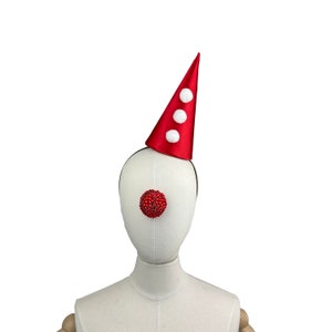 Mini Black Clown Hat with Pom Poms, Halloween Costume, Circus Headpiece, Carnival Headwear image 7
