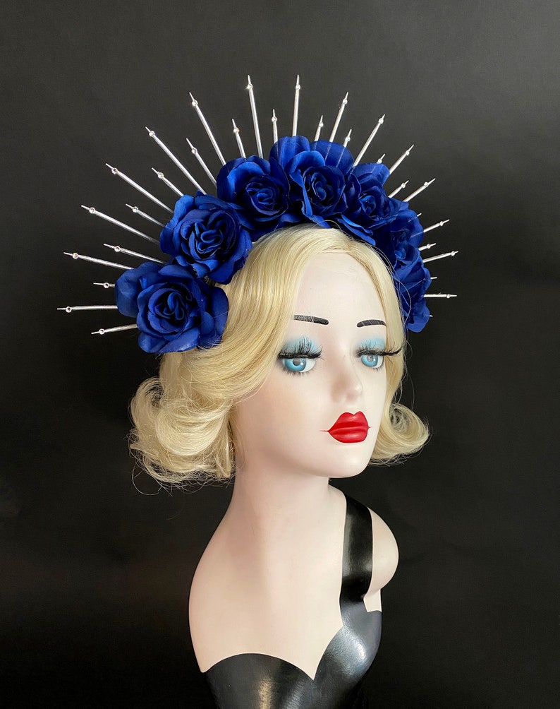 Royal Blue Rose Flower Crown Silver Halo Crown Bridal Crown Etsy