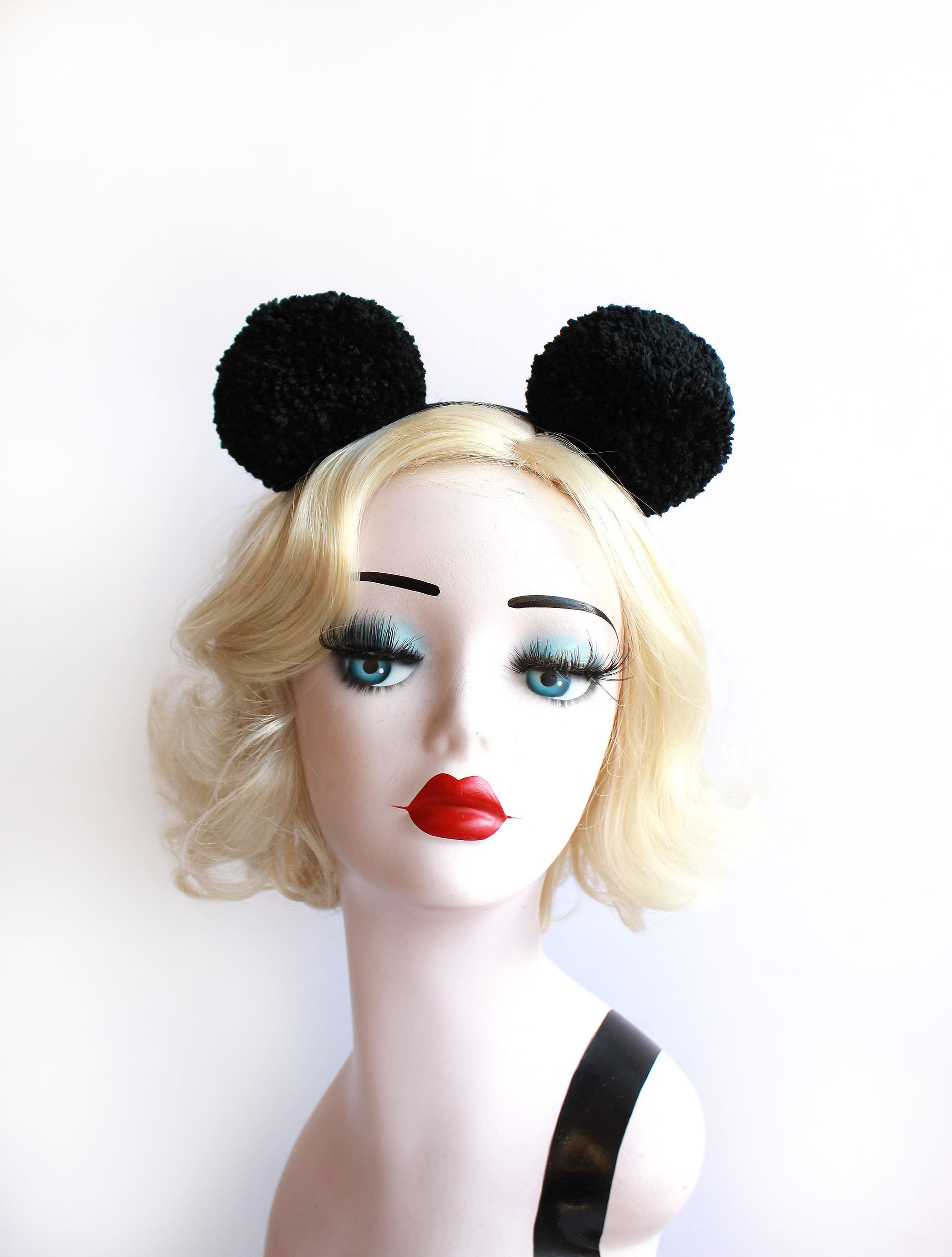 Black Pom Pom Headband: Cosplay Mouse Bear Animal Ears